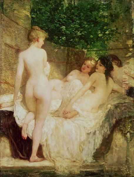 After the Bath 1880 Oil Painting by Karoly Lotz