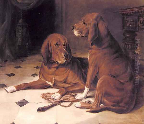 Two Hounds in a Great Hall Oil Painting by William Luker