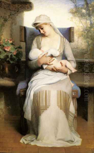 Young Mother Feeding Her Baby Oil Painting by Nicolas-Bernard Lepicier