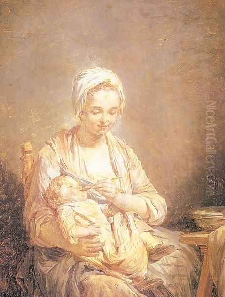 A Mother Feeding her Child 1774 Oil Painting by Nicolas-Bernard Lepicier