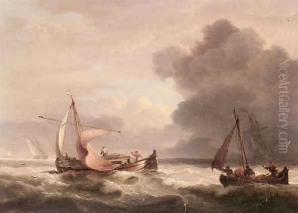 Dutch Barges In Open Seas Oil Painting by Thomas Luny