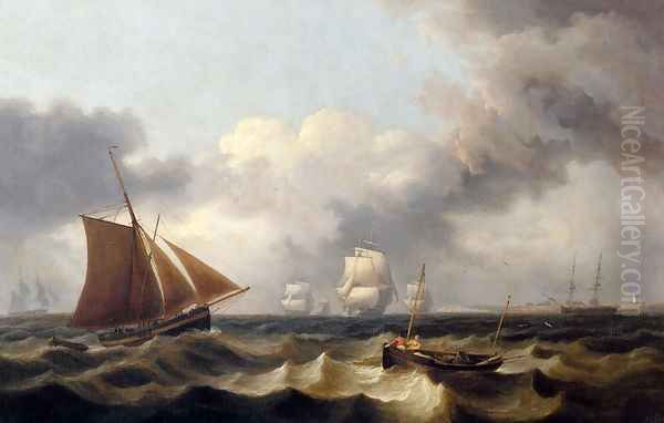 Shipping Off The Coast Oil Painting by Thomas Luny