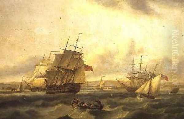 Man-o-war and other shipping at Spithead off Portsmouth Oil Painting by Thomas Luny