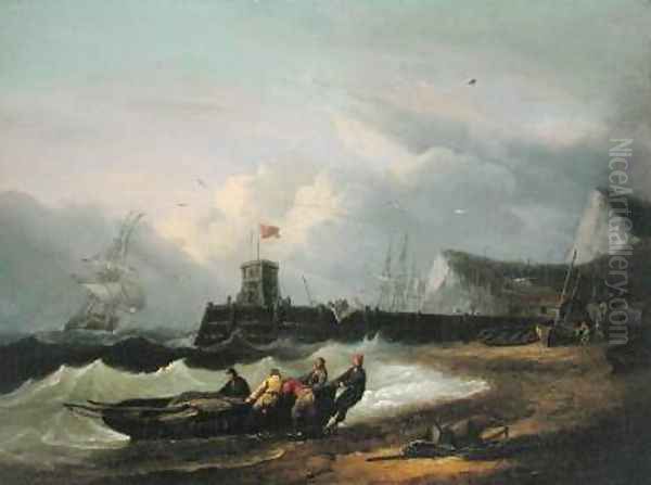 Hauling a Boat Ashore off Dover Harbour 1813 Oil Painting by Thomas Luny