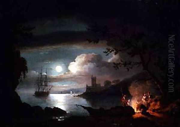 Teignmouth by moonlight Oil Painting by Thomas Luny