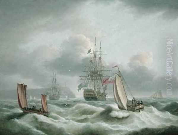 Two Deckers Lying off Berry Head Oil Painting by Thomas Luny