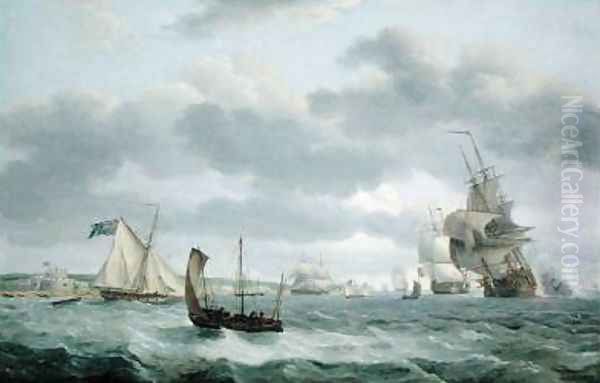 Men-of-War and other Ships in a Breeze off Dover 1803 Oil Painting by Thomas Luny