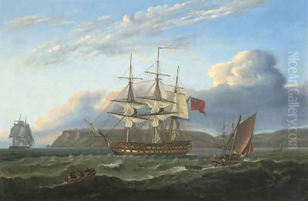 H.M.S. Bellerophon making sail out of Torbay with the defeated Emperor Napoleon aboard, 26th July 1815 Oil Painting by Thomas Luny