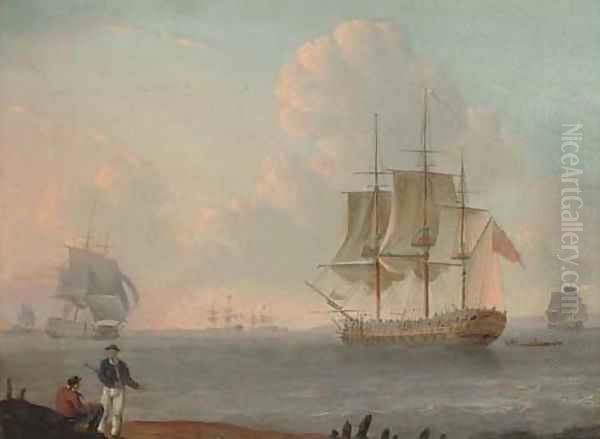 Ships of the fleet off the coast Oil Painting by Thomas Luny