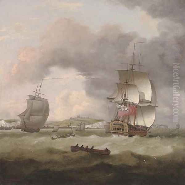 An English frigate running up the Channel with Dover off to port Oil Painting by Thomas Luny