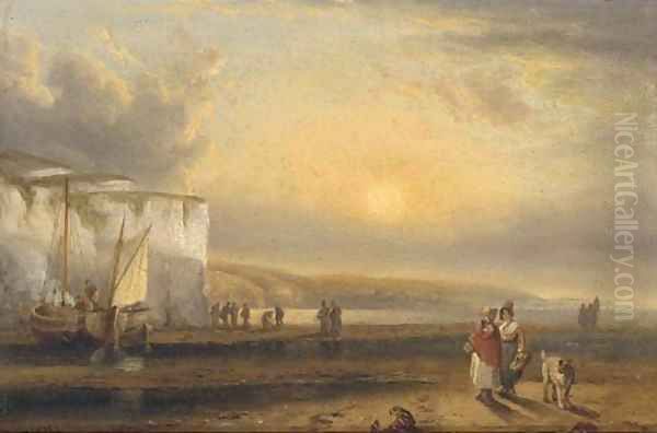 Gossiping on the foreshore on the Devonshire coast Oil Painting by Thomas Luny