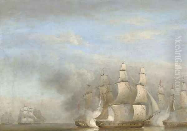 H.M.S. Arethusa in company with the frigates Oil Painting by Thomas Luny