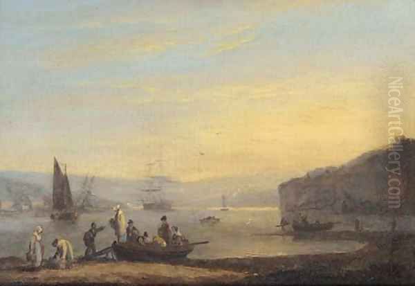 Passengers disembarking from the Dart ferry Oil Painting by Thomas Luny