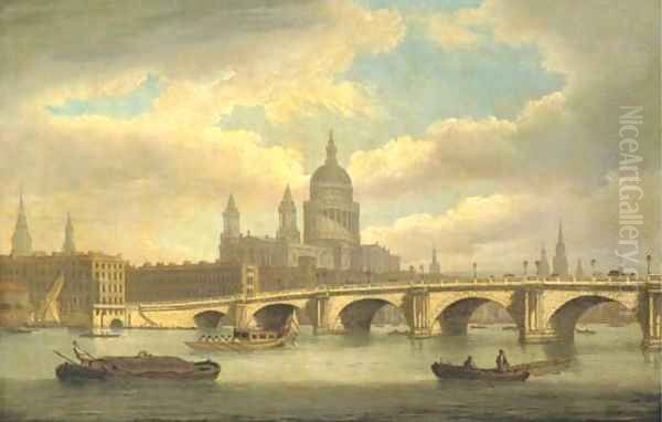 View of the River Thames with St. Paul's Cathedral and Blackfriars Bridge Oil Painting by Thomas Luny