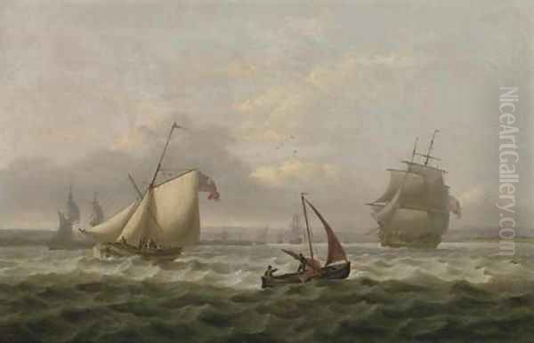 A Royal Naval cutter running ahead of a frigate in a stiff breeze off Sheerness Oil Painting by Thomas Luny