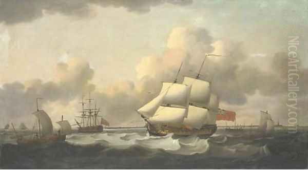 A Royal Navy frigate and other shipping off Harwich Oil Painting by Thomas Luny