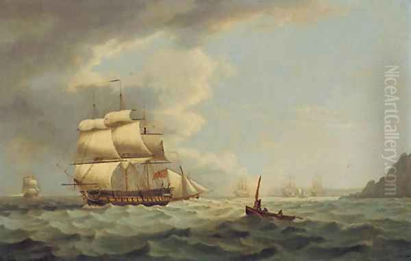 A thirty-eight gun frigate and other men-o'war leaving Torbay Oil Painting by Thomas Luny