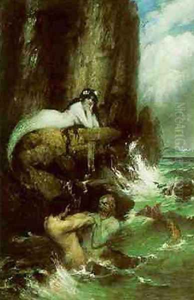 Tritons being watched by a Nereid Oil Painting by Ferdinand Leeke