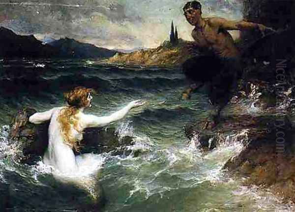 The Mermaid and the Satyr Oil Painting by Ferdinand Leeke