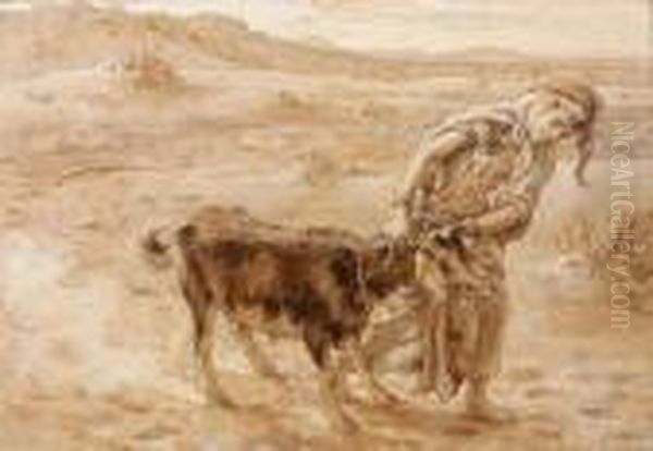 Fillette Jouant Avec Une Chevre Oil Painting by Alphonse Etienne Dinet