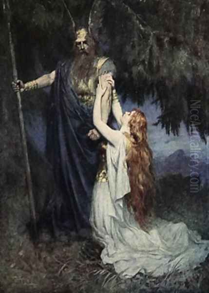 Brunhilde knelt at his feet Oil Painting by Ferdinand Leeke