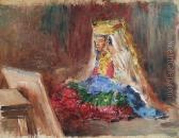 Jeune Femme De Laghouat Devant Son Miroir Oil Painting by Alphonse Etienne Dinet