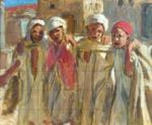 Enfants De Bou-saada Oil Painting by Alphonse Etienne Dinet