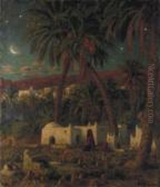 Femmes Au Cimetiere Le Soir Le Mawlid Nabawi Oil Painting by Alphonse Etienne Dinet