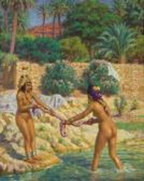 Filles Essorant Leur Linge Oil Painting by Alphonse Etienne Dinet