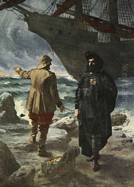 Daland looked at the stranger keenly Oil Painting by Ferdinand Leeke