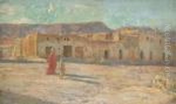 Une Rue A Bou Saada, Avec Les Montagnes De Djebel Kerkeda Au Fond Oil Painting by Alphonse Etienne Dinet