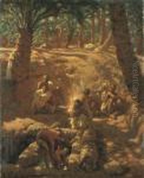 Berbers At An Oasis Well Oil Painting by Alphonse Etienne Dinet