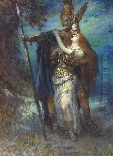 Wotan and Brutnnhilde Oil Painting by Ferdinand Leeke