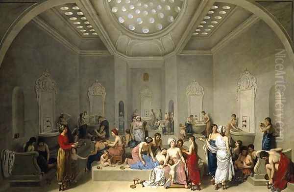 A Female Turkish Bath or Hammam 1785 Oil Painting by Jean-Jacques-Francois Lebarbier