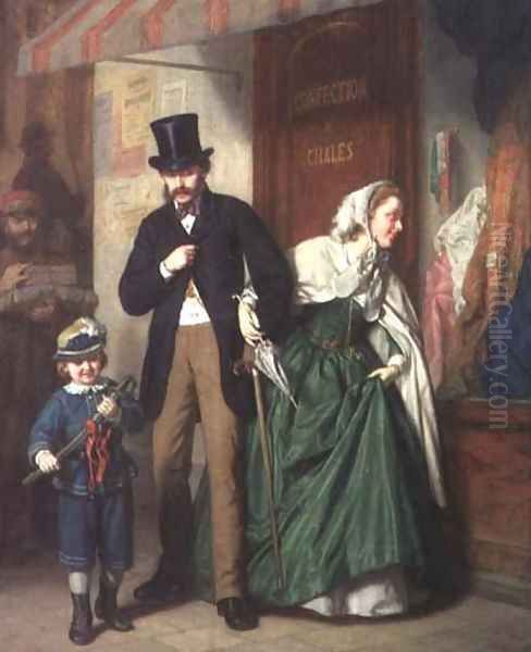 In Front of a Shop Oil Painting by Leopold Loeffler