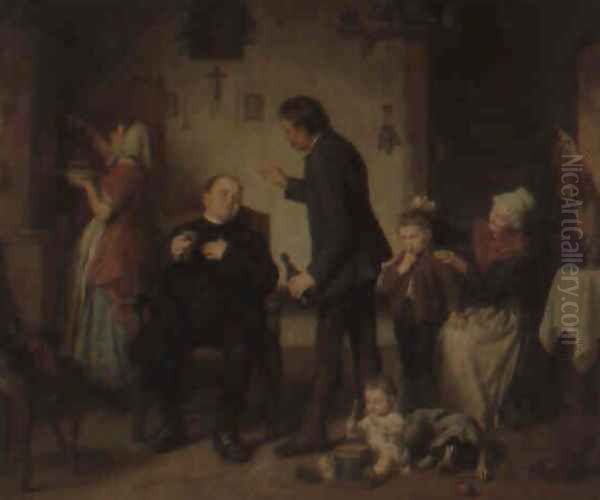 Attendance of the Minister (Besuch des Pastors) Oil Painting by Leopold Loeffler