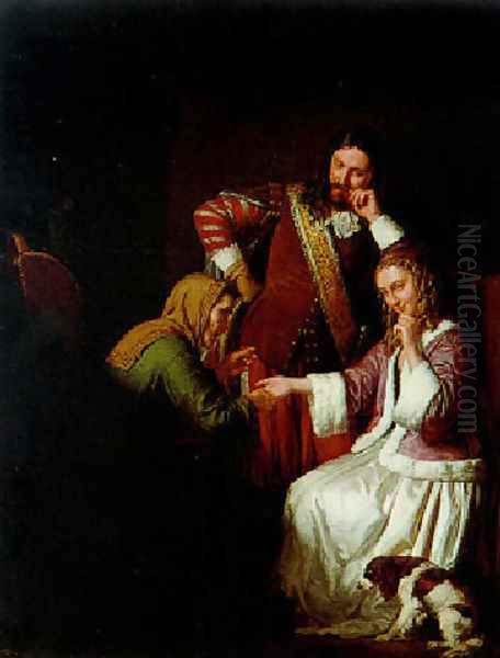 With a Fortune-Teller (Bei der Wahrsagerin) Oil Painting by Leopold Loeffler