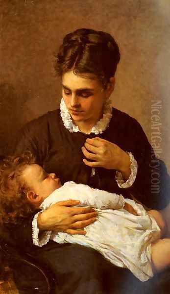 Maternita' (Motherhood) Oil Painting by Sylvestro Lega