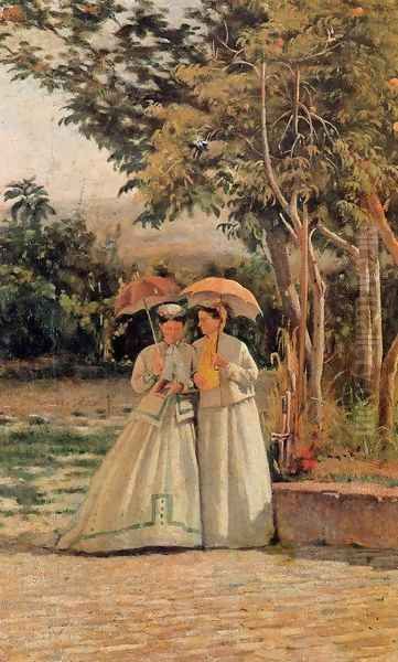 A Walk in the Garden Oil Painting by Sylvestro Lega