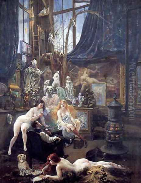 Autoportrait dans l'atelier Oil Painting by Adolphe LaLyre (Lalire)