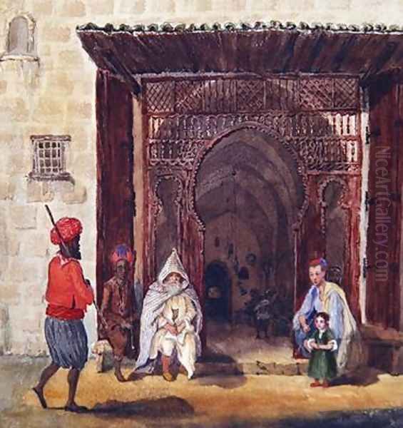 Entry of a mosque in Algiers Oil Painting by Theodore Leblanc