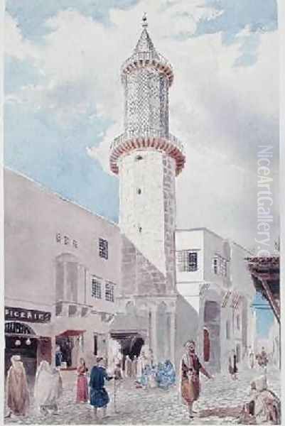 The Minaret of the Mosque on Rue de Chartres and Rue Bab-Azoun Oil Painting by Theodore Leblanc