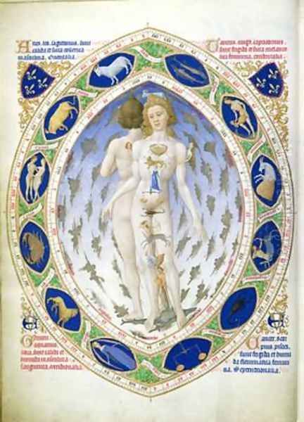 The anatomy of Man and Woman from the Tres Riches Heures du Duc de Berry Oil Painting by Pol de Limbourg