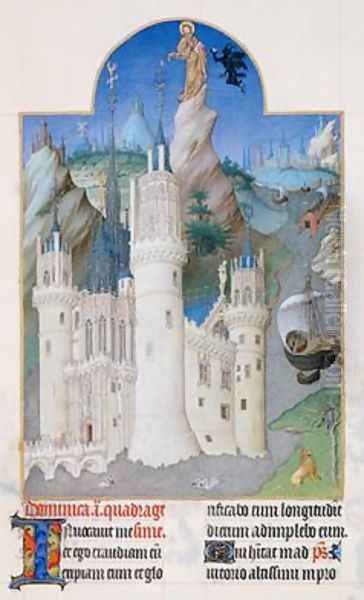 Temptation of Christ from the Tres Riches Heures du Duc de Berry Oil Painting by Pol de Limbourg