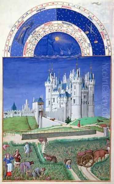 September harvesting grapes from the Tres Riches Heures du Duc de Berry Oil Painting by Pol de Limbourg