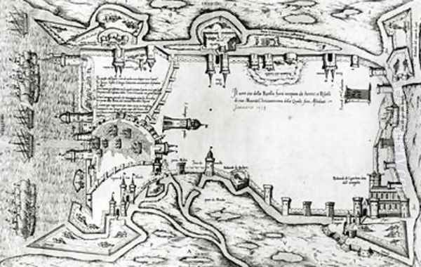 Map illustrating La Rochelle occupied by the Huguenots Oil Painting by Antonio Lafreri