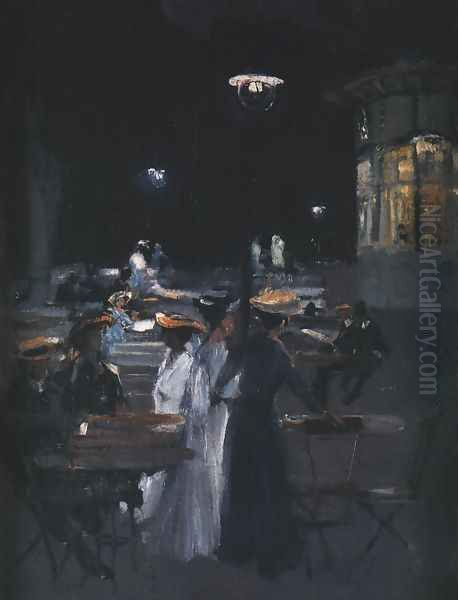 Parisian Cafe at Night Oil Painting by Ludwik de Laveaux