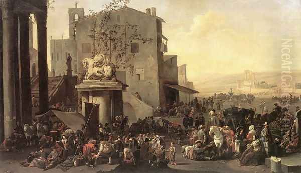 Roman Market Scene 1653 Oil Painting by Johannes Lingelbach