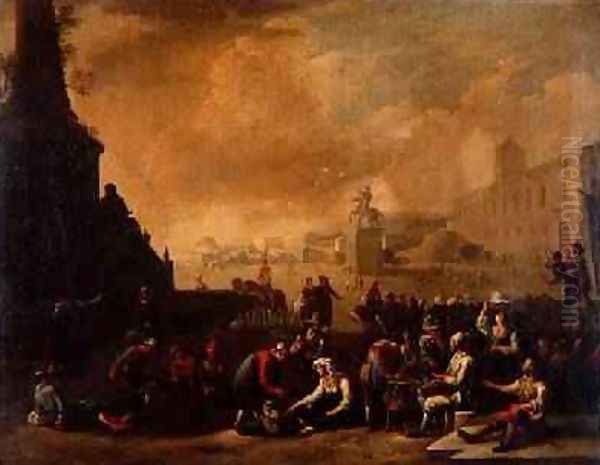 A Roman Forum with Figures Oil Painting by Johannes Lingelbach