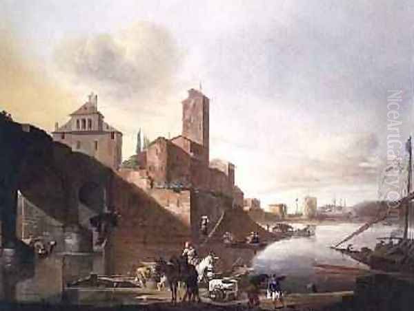 A View of the Ponte Molle in Rome Oil Painting by Johannes Lingelbach